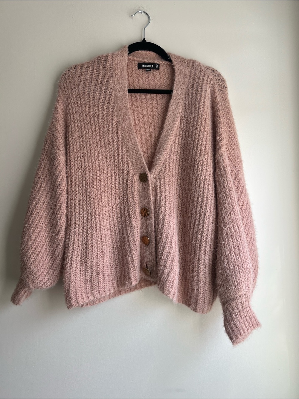 Missguided Beige Chunky V-Neck Button Cardigan